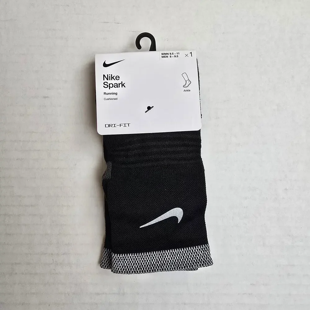 Nike Spark Running Ankle Socks Size W9.5-11/M8-9.5 Black Cushioned Dri-Fit